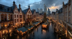 Traditional christmas market in the historic center of Frankfurt, Germany